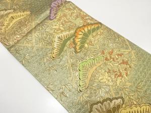 笠松に笹・蝶模様織り出し　振袖用袋帯